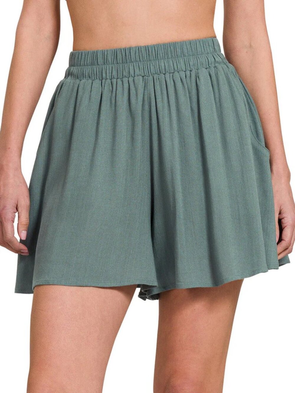 ZENANA Woven Elastic Band Shorts With Pockets